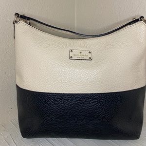 Kate Spade Two toned Black Cream New York Leather Tote Handbag